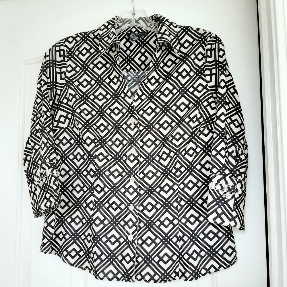 VTG Alfani Fitted 3/4 Sleeves Collared Stretch Cotton Blouses
